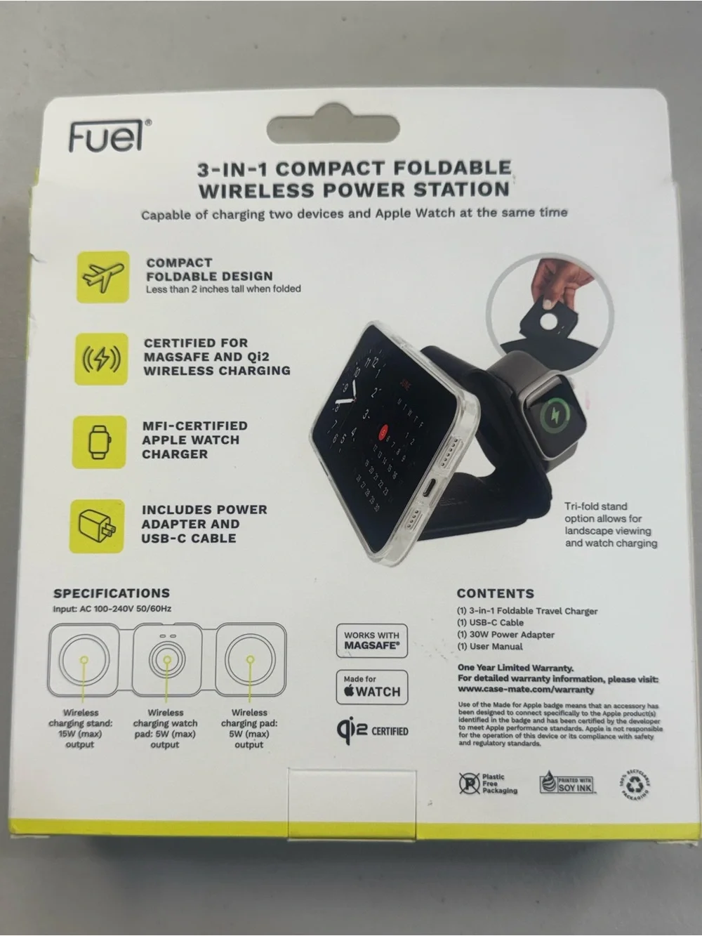 Mate Fuel 3-in-1 Foldable Power Station for iPhone/Apple Watch/AirPods New